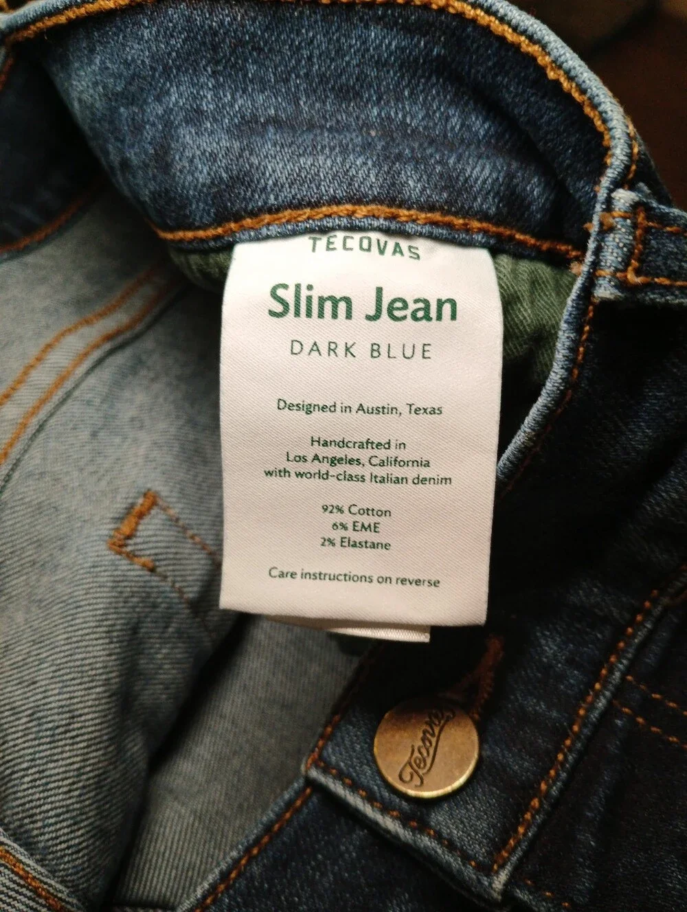 Tecovas Men's Dark Indigo Slim Jeans 38x34